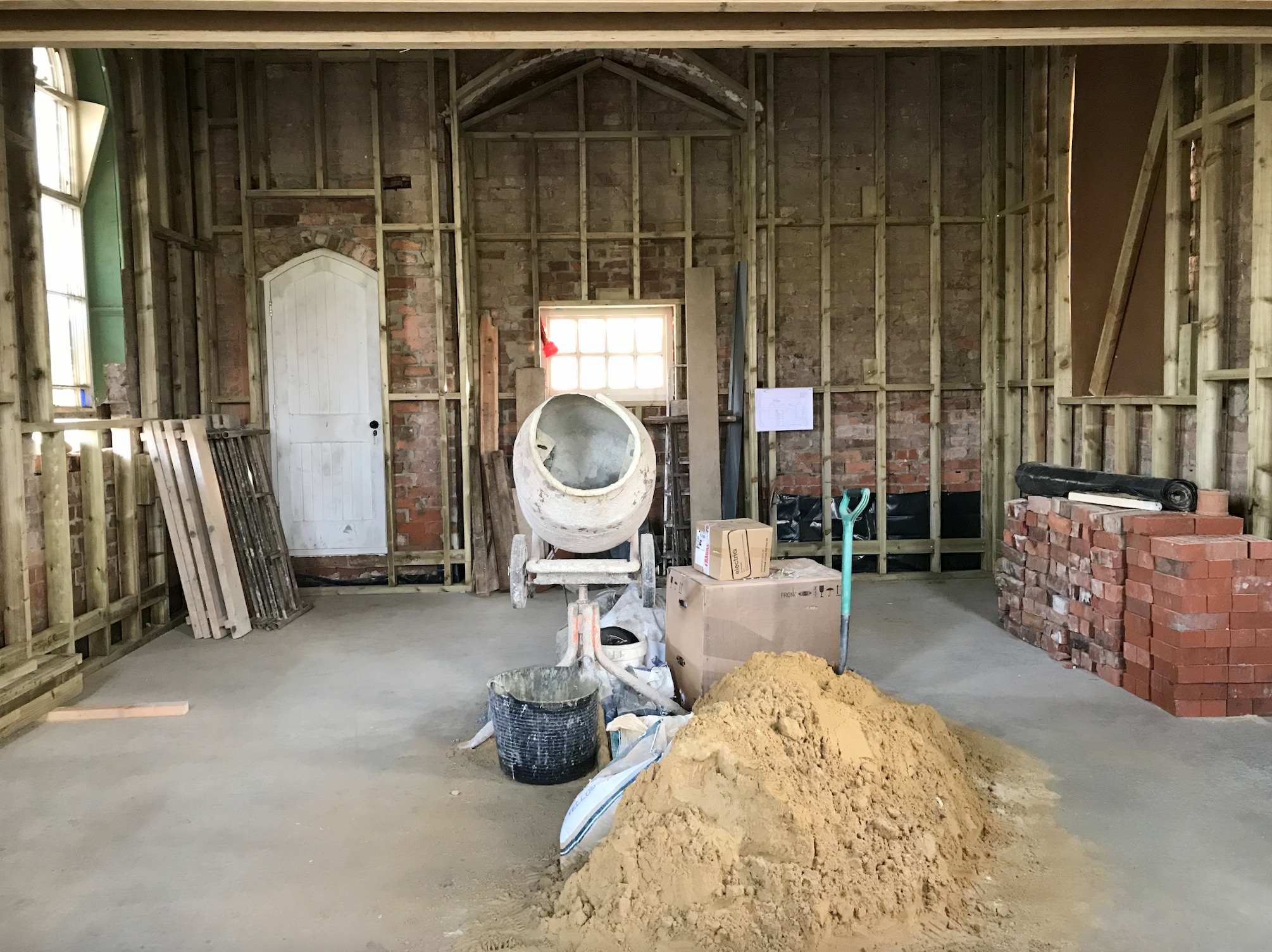 For today's mid-week Renovation Diaries post, the inside gets transformed with battening and stud work for the new internal walls. This gives a real life view of how the space will actually feel as it becomes a home. Outside, the scaffolding appears in preparation for the big task of removing the roof!
